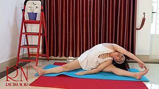sexy regina noir removes panties during yoga workout