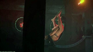 lara croft in the orgasm machine baron strap