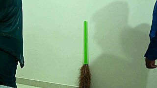 Jerking dick in front of maid and getting handjob