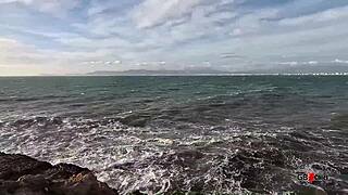 Slutty tattoo milf goddess enjoys outdoor beach sex with facial