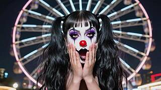 the crazy clown girls get wild rides in the theme park