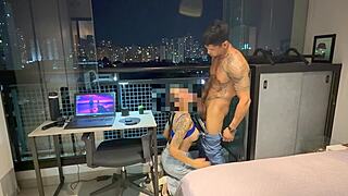 Hotwife brazilian fucks neighbor on condo balcony for cuckold