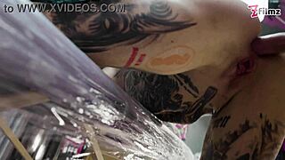 Big tits tattoo babe gets a hard anal pounding during a tattoo session - gaping and atm