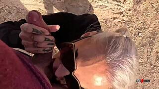 Slutty tattoo milf goddess enjoys outdoor beach sex with facial