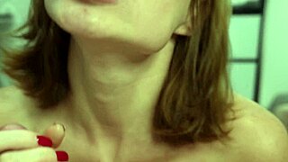 in front of mirror deep throat plug makes her wet