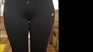 Big ass and titties teens wear squeezing leggings and panties